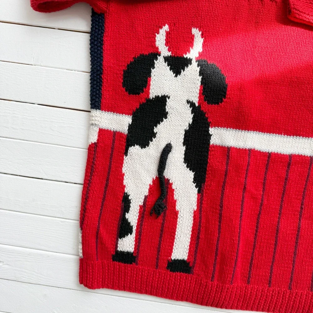 vtg Marisa Christina cow barn hand knit cardigan sweater size S‎